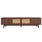 Mobile TV Moderno di Metà Secolo per TV da 80 Pollici, Mobile da Intrattenimento con Ante Scorrevoli e Cassetti, Tavolino TV con Contenitore per Soggiorno/Camera da Letto, Marrone