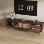 Mobile TV Moderno di Metà Secolo per TV da 80 Pollici, Mobile da Intrattenimento con Ante Scorrevoli e Cassetti, Tavolino TV con Contenitore per Soggiorno/Camera da Letto, Marrone